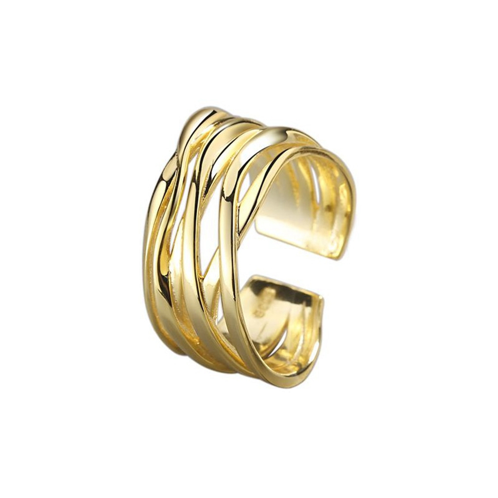 Gold Plated Sterling Silver Multilayer Open Cuff Adjustable Ring